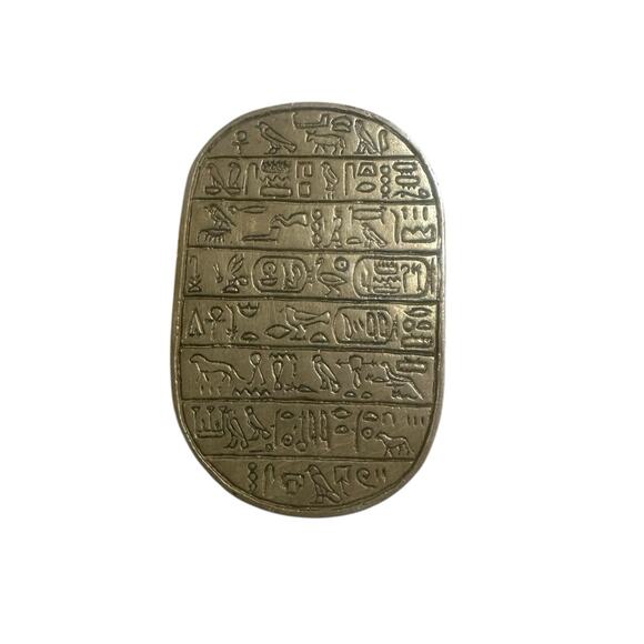Egyptian Brass Scarab Beetle Paperweight with Hieroglyphics Beautiful Piece - Picture 3 of 3